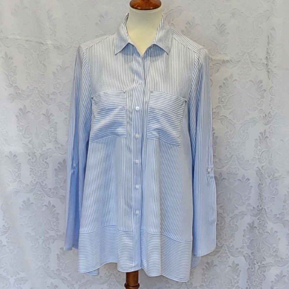 Jones New York Blue & White Striped Blouse